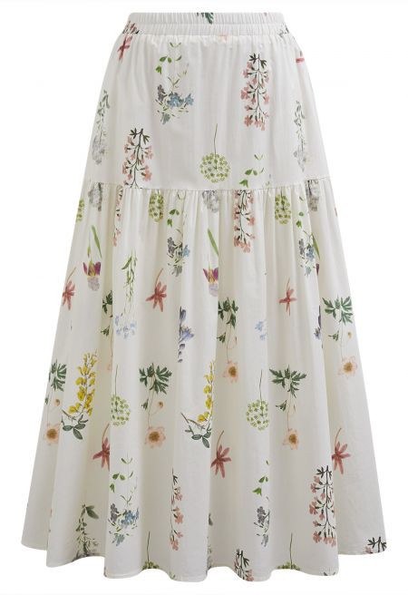 Wild Flowers Printed Tiered Cotton Maxi Skirt | Chicwish