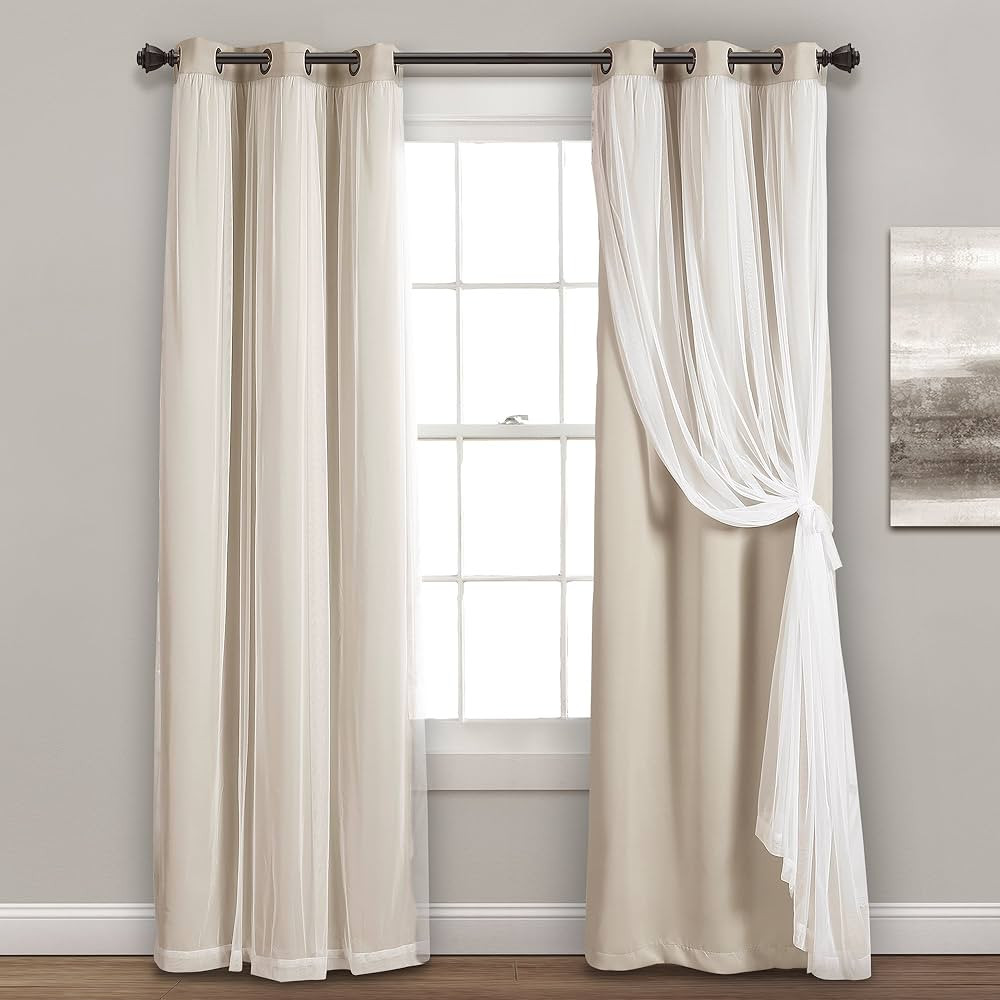Lush Decor Sheer Grommet Curtains With Insulated Blackout Lining, Window Curtain Panels, Pair, 38... | Amazon (US)