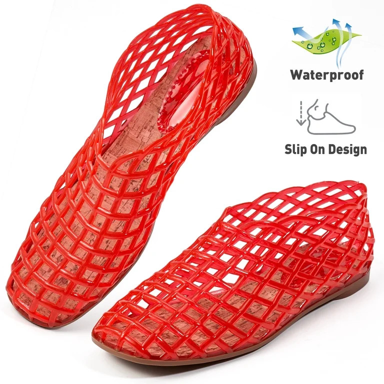 Ecetana Women's Jelly Sandals Mesh Flats Breathable Clear Hollow Jelly Shoes for Women | Walmart (US)