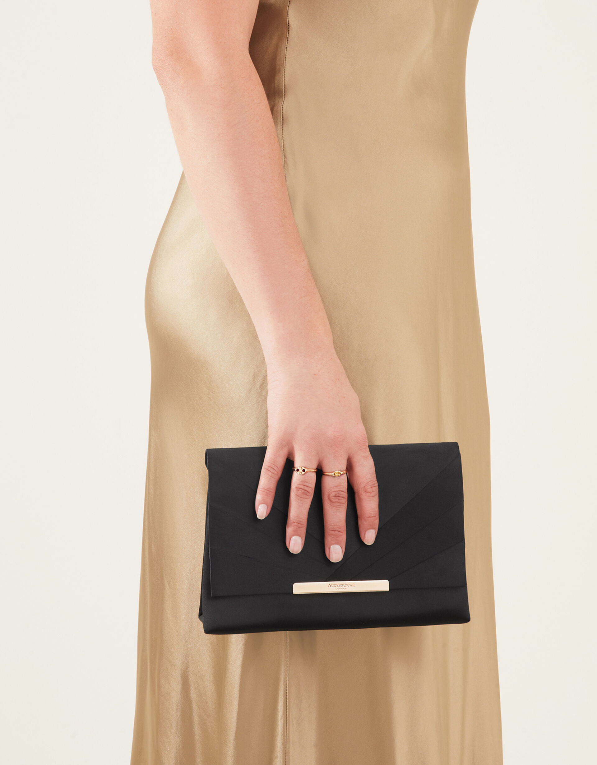 Satin Fold Over Clutch Bag Black | Accessorize (Global)