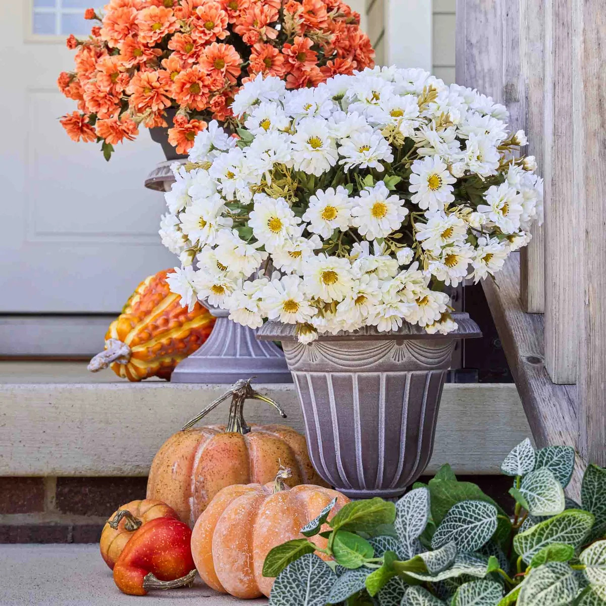 Cream Faux Zinnia Mum Bush Outdoor Fall Arrangement Urn Filler - Available In 2 Sizes | Darby Creek Trading