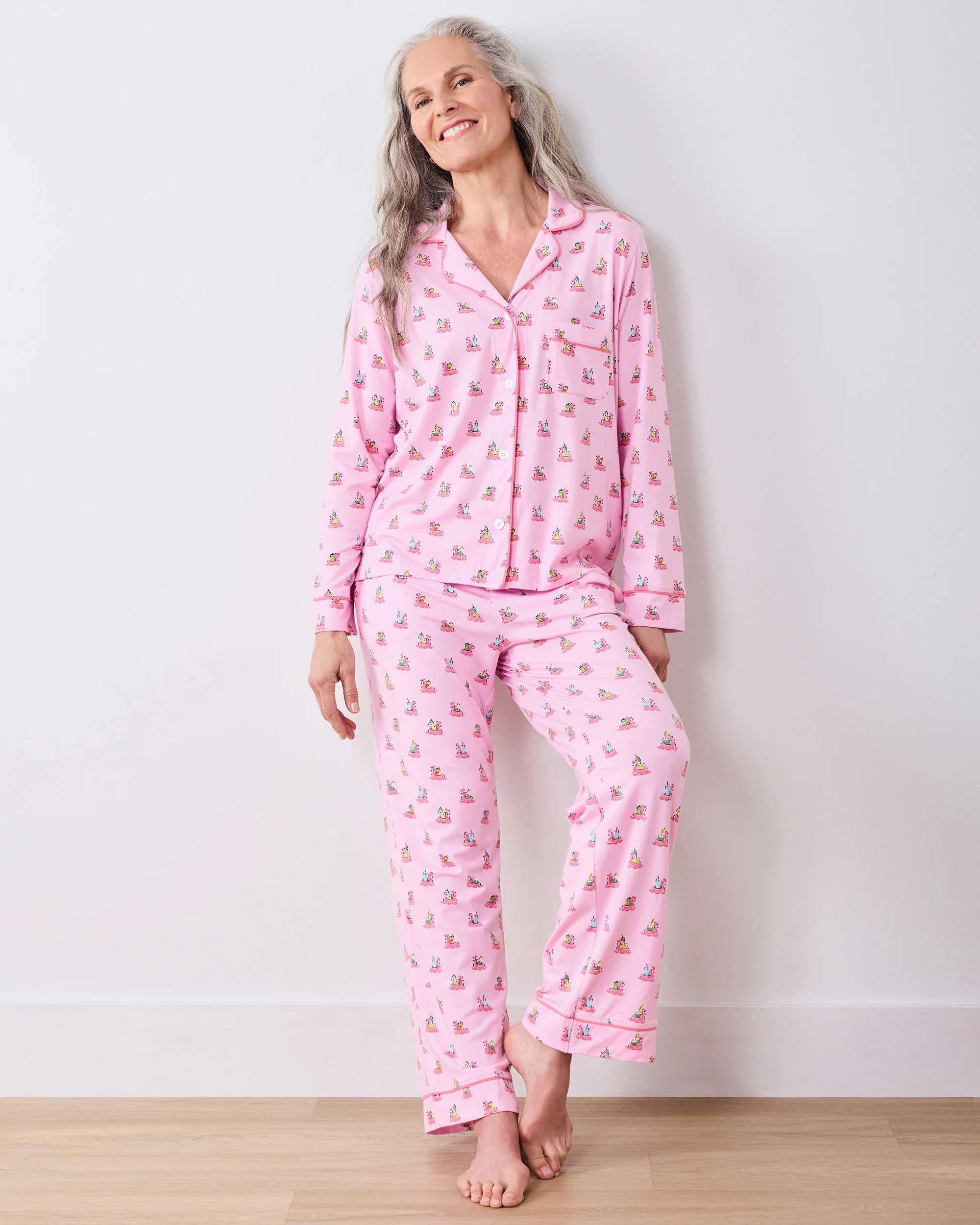 Flamingo Floaties - Organic Pima Modal Knit Long PJ Set - Pink Lemonad | Printfresh