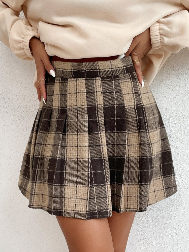 Plaid Print Pleated Skirt | SHEIN
