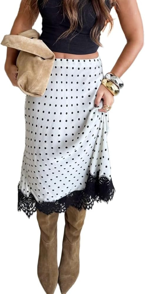 Melliflo Women's Elegant Polka Dot Lace Trim Mini Skirt Fall Straight High Waisted Skirts Fashion... | Amazon (US)