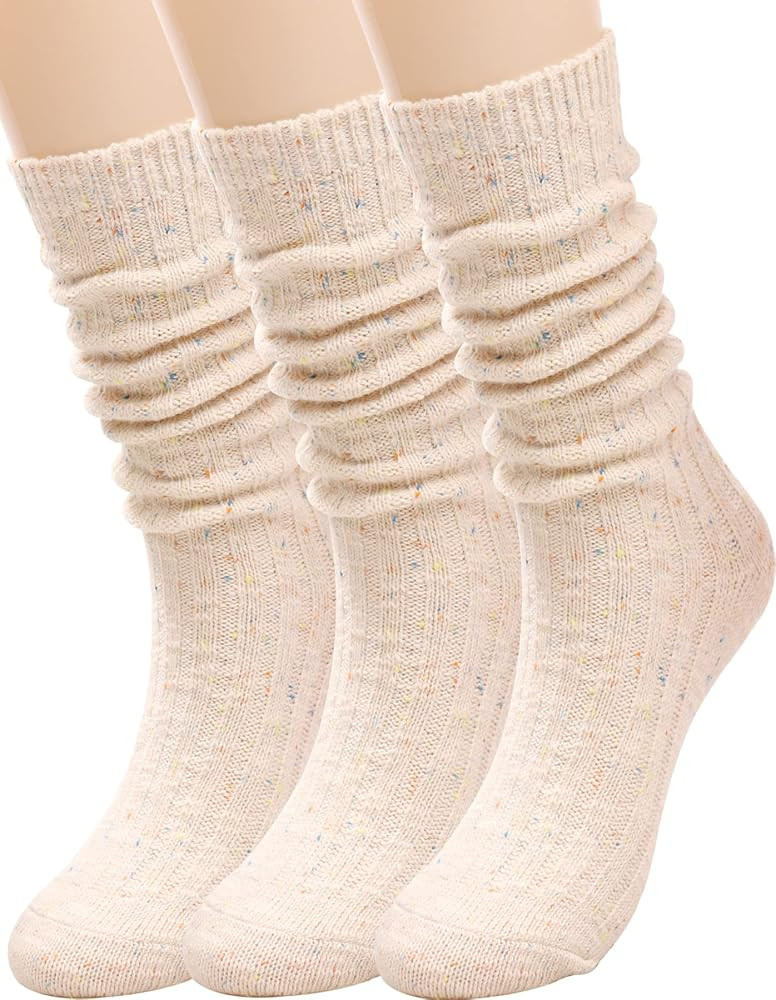 Galsang Women's Vintage Knit Cotton Slouch Boot Socks Casual Crew Socks,Thick Knit Wool Socks Gif... | Amazon (US)