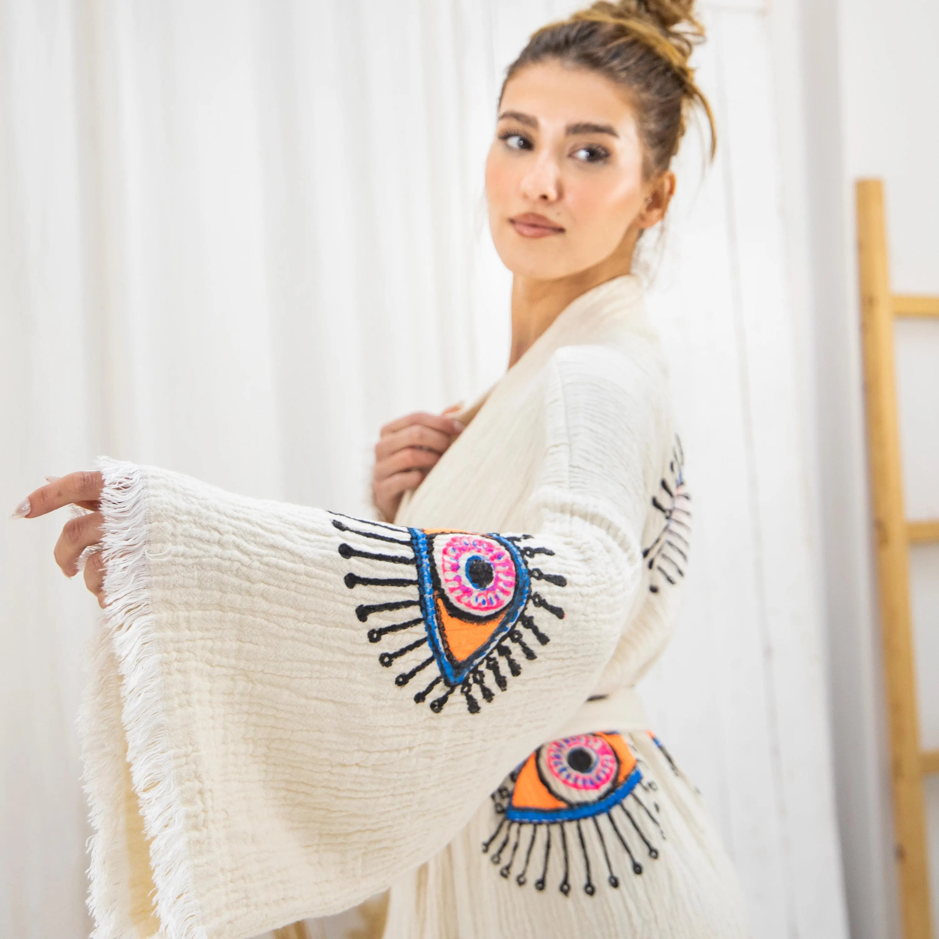 Muslin Fringes Robe, Handmade Kimono, Organic Cotton Robe, Cozy Caftan | Etsy (Global)