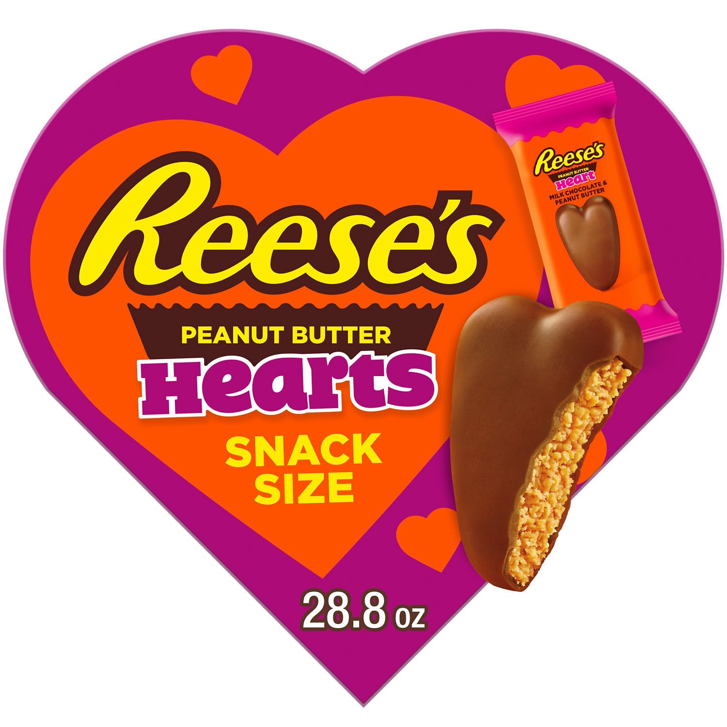 REESE'S Milk Chocolate Snack Size Peanut Butter Hearts, Valentine's Candy Gift Box, 28.8 oz | Amazon (US)