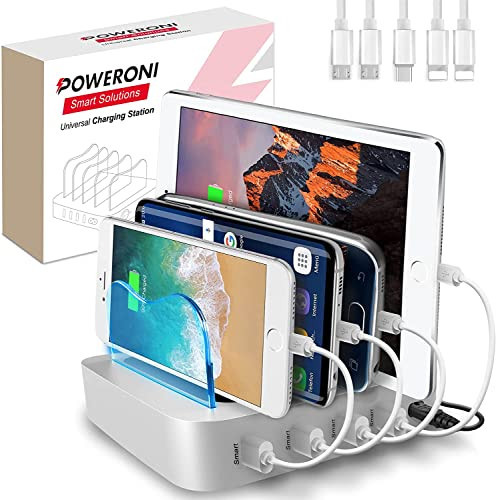 Poweroni 4 Port USB Charging Station - Fast Charging Dock for Multiple Devices Apple - Multi Device Charger Station - Compatible with Apple iPad, iPhone, Android, and Tablet - Charging Rack | Amazon (US)