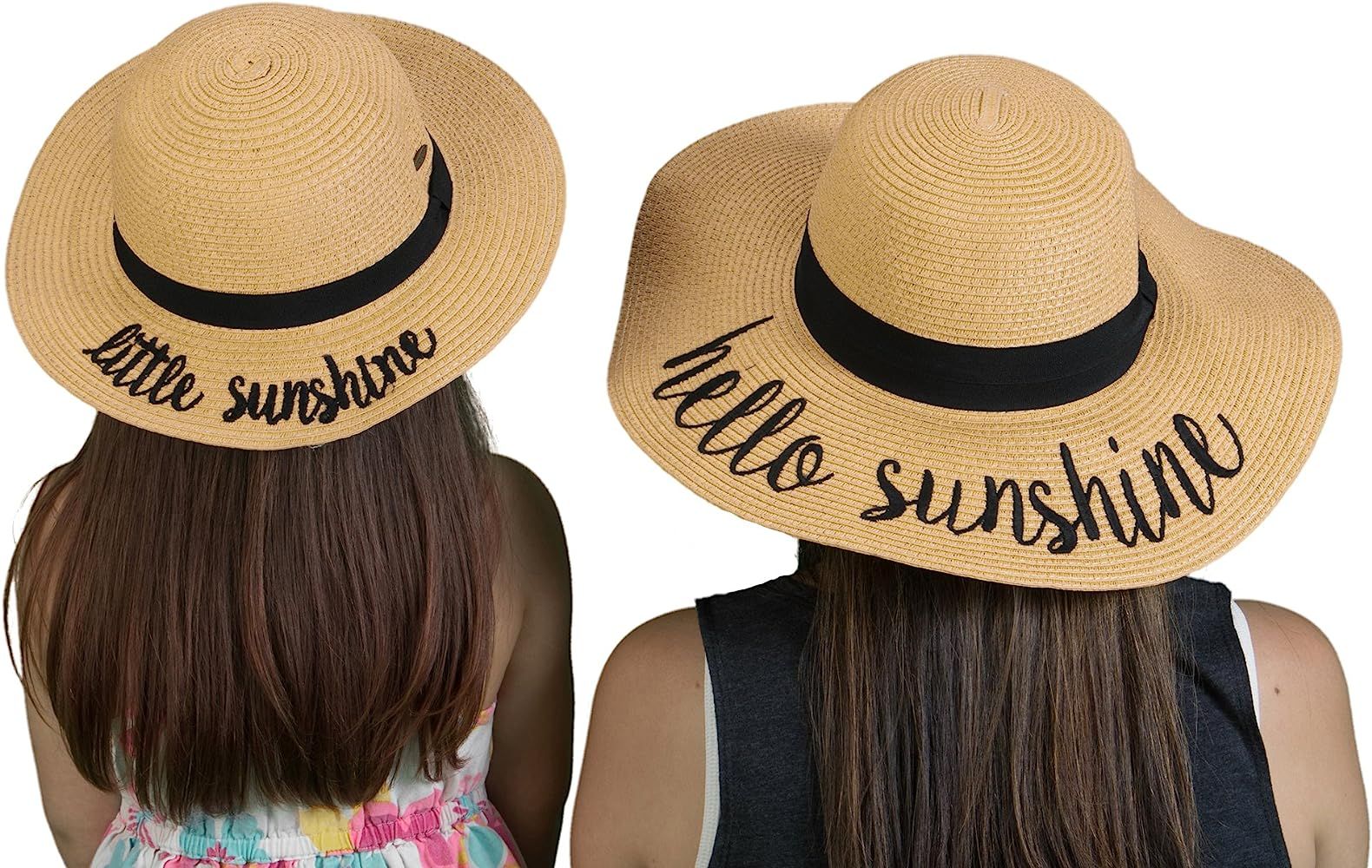 Womens Girls Mother Daughter Sun Hat Set Embroidered Beach Floppy | Amazon (US)
