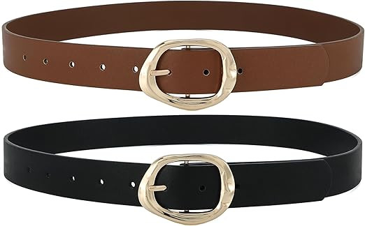 Earnda Leather Belts for Women Casual Fashion Waist Belt with Liquid Shapes Gold Buckle for Jeans... | Amazon (US)