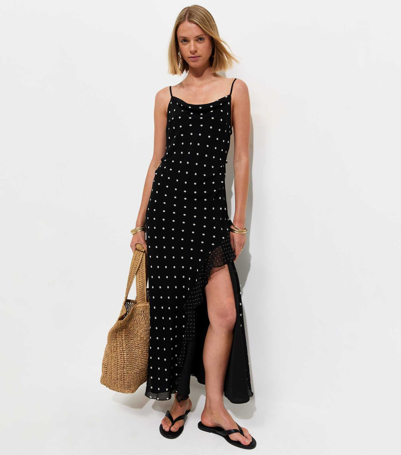 Black Polka Dot Cowl Neck Midi Dress | New Look | New Look (UK)