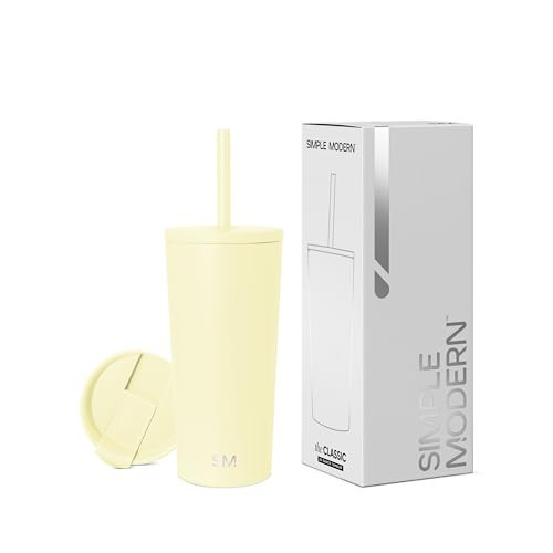 Simple Modern Insulated Tumbler with Lid and Straw | Iced Coffee Cup Reusable Stainless Steel Water Bottle Travel Mug | Gifts for Women Men Her Him | Classic Collection | 20oz | Buttercup | Amazon (US)