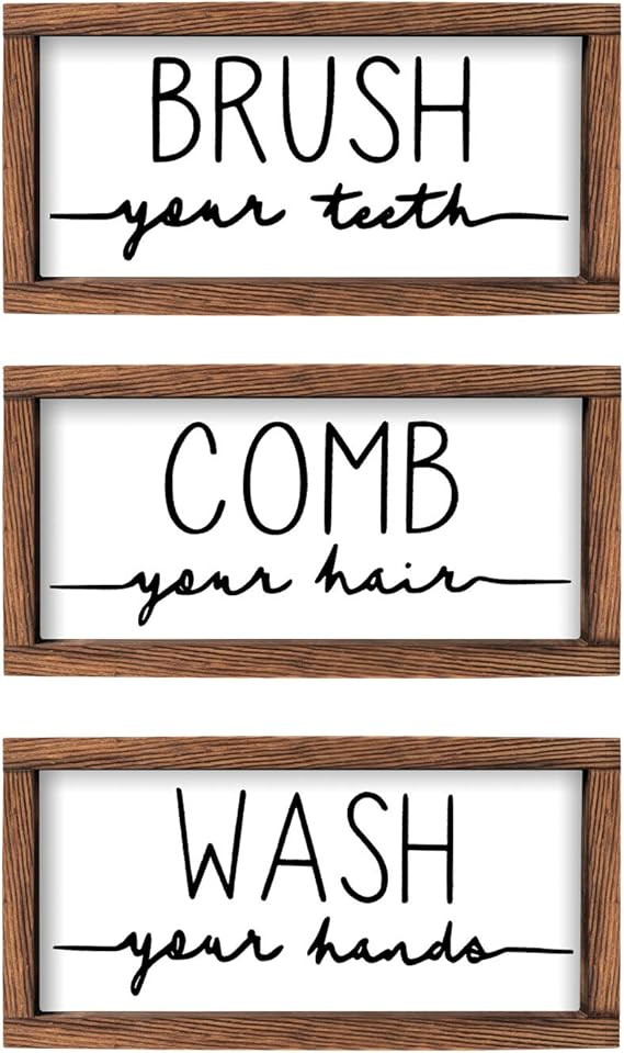 LIBWYS Bathroom Sign & Plaque (Set of 3) Wash Your Hands Brush Your Teeth Comb Your Hair Decorati... | Amazon (US)