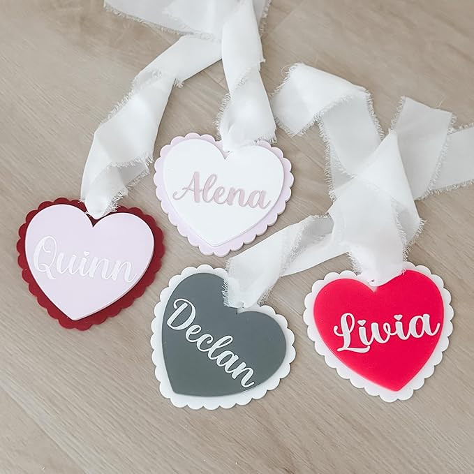 Personalized Valentine's Day Heart Name Tag with Chiffon Ribbon - Custom Basket Tag, Gift Tag or ... | Amazon (US)