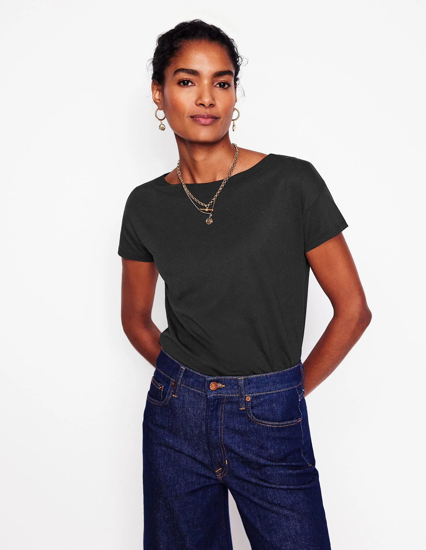 Supersoft Boat Neck T-Shirt-Black | Boden UK