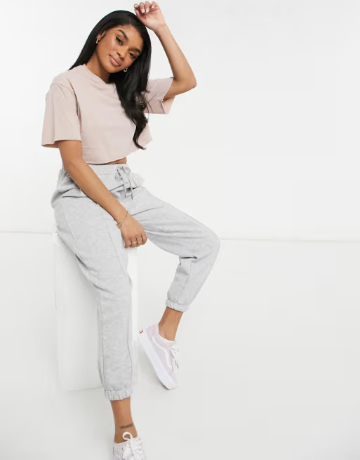 ASOS DESIGN Petite raw edge crop T-shirt in mink | ASOS (Global)