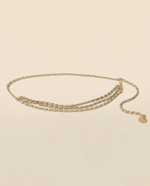 Brooks Brothers Women's B-Low the Belt Gold-Tone Chain & Leather Waist Belt | Light Beige | Brooks Brothers