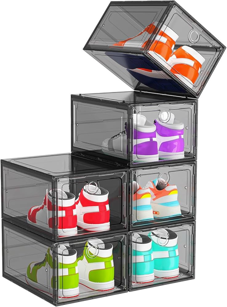 6 Pack Upgrade Harder Shoe Organizer, Shoe Storage with Magnetic Front Door, Clear Shoe Boxes Fol... | Amazon (US)