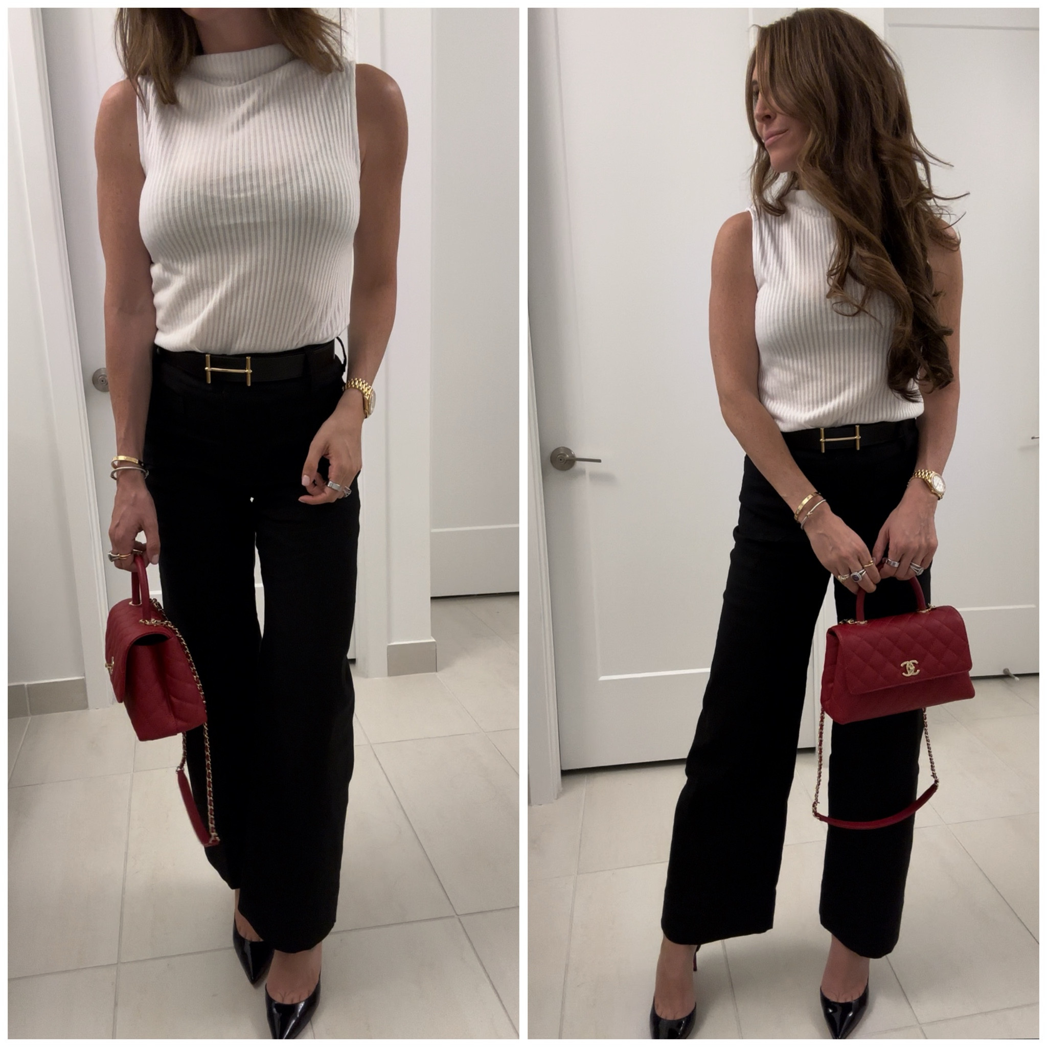 The best pants that there ever was. Worth every cent, for real. What a fit 😍 the tank is 60% off

White mock neck ribbed tank, Colette wide leg pant, black pumps, red chanel coco

#LTKSaleAlert #LTKFindsUnder100 #LTKStyleTip