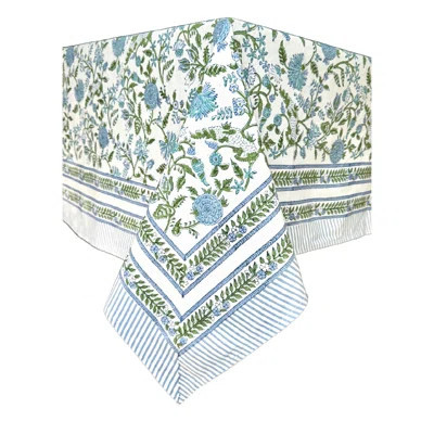 Blue Cotton Rectangle Spring Tablecloth, Handblock Floral Linen Table Cloth For Kitchen Dining Table I Parties Weddings Outdoors Easter Home Decor 72 | Wayfair North America
