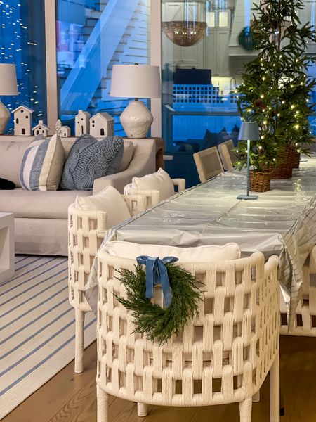 A peek at our setup for last week’s gingerbread house contest! Our white dining chairs are indoor/outdoor and performance fabric. Our blue striped rug is also indoor/outdoor and very soft. Also linking our living room Christmas decor including the white ceramic village, chunky knit pillows, blue velvet ribbon and mini lit pine trees!
.
#ltkhome #ltksalealert #ltkholiday #ltkfindsunder50 #ltkfindsunder100 #ltkstyletip #ltkseasonal #ltkparties


#LTKHoliday #LTKhome #LTKsalealert