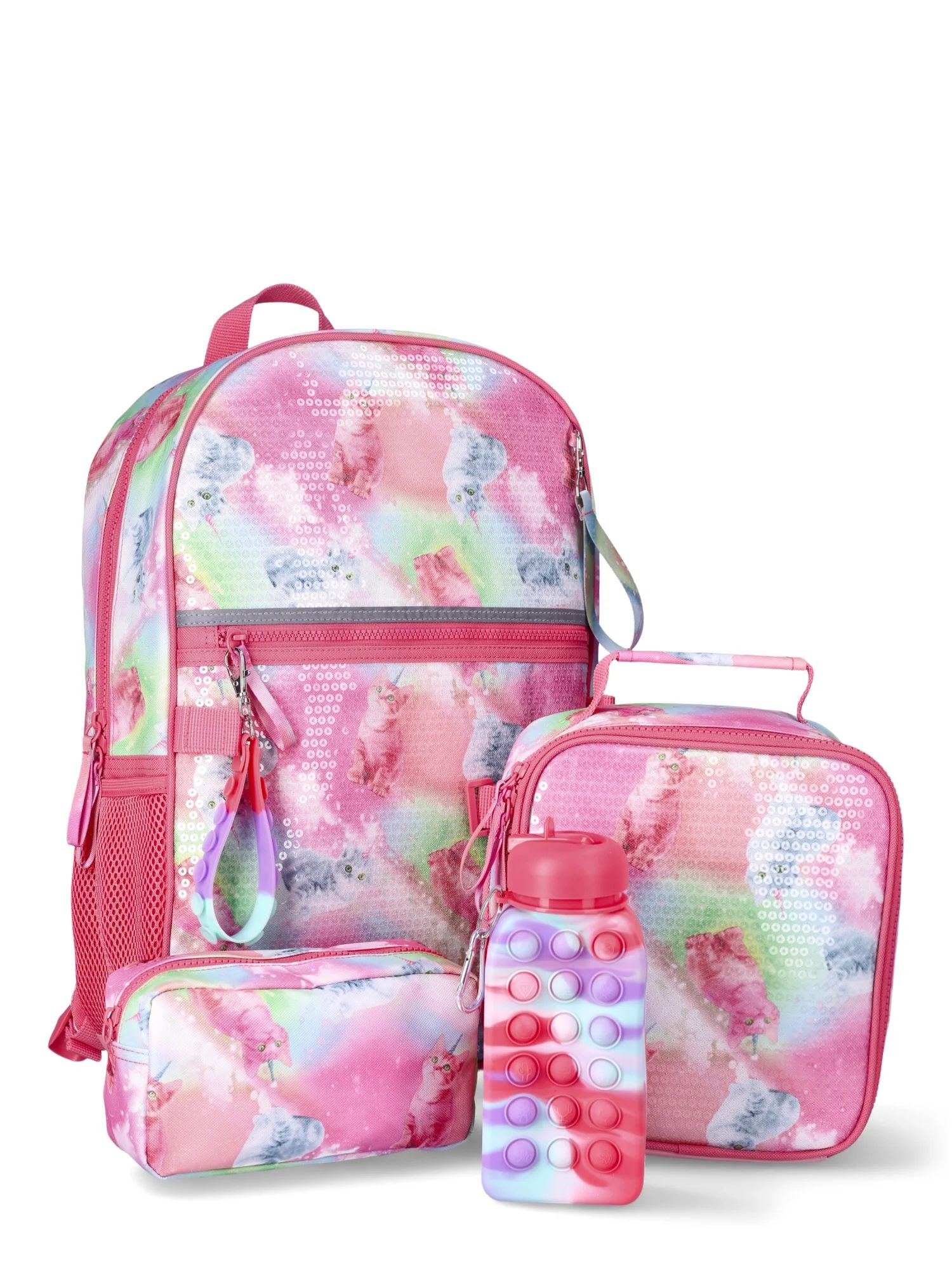 Wonder Nation Kids’ 17" Laptop Backpack and Lunch Bag Set, 5-Piece, Psychedelic Caticorn, Pink ... | Walmart (US)