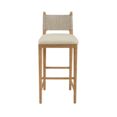 Bridget Seagrass Woven Back Mahogany Bar Stool with Upholstered Seat | Ballard Designs, Inc.
