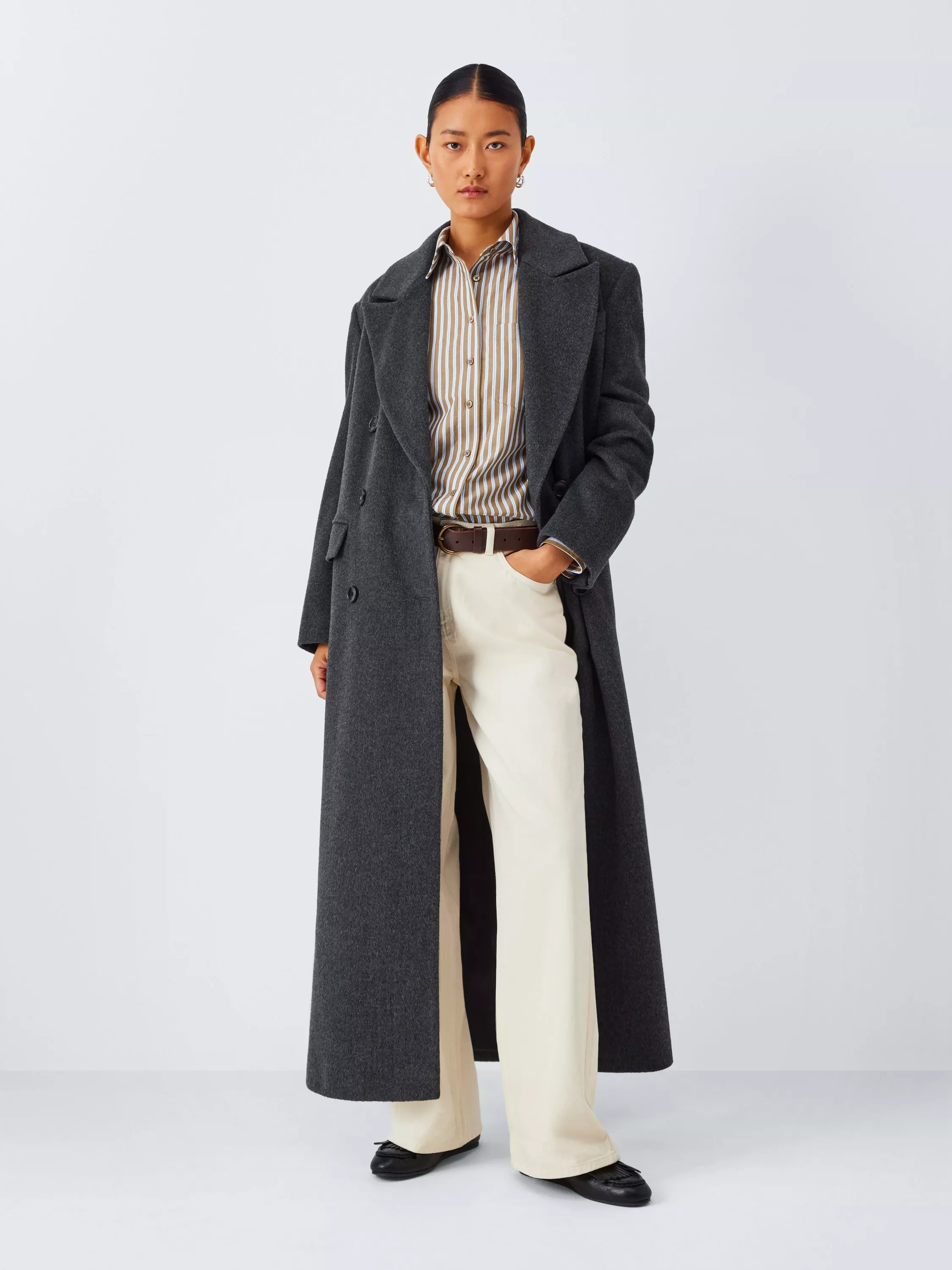 John Lewis Maxi Wool Blend Coat, Charcoal | John Lewis (UK)