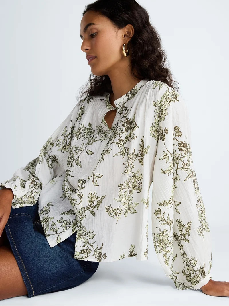 Scoop Women’s Blouson Sleeve Shirt, Sizes XS-4X | Walmart (US)