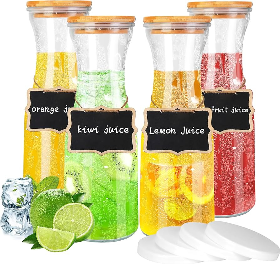 Carafes for Mimosa Bar Supplies, 34oz Glass Carafe Pitchers Beverage Dispensers with Bamboo Lids ... | Amazon (US)