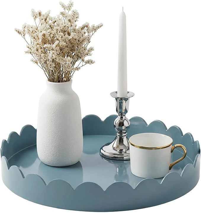 Gesodant 113" Round Scalloped Decorative Tray for Coffee Table Decor, Candle & Perfume Tray, Dini... | Amazon (US)