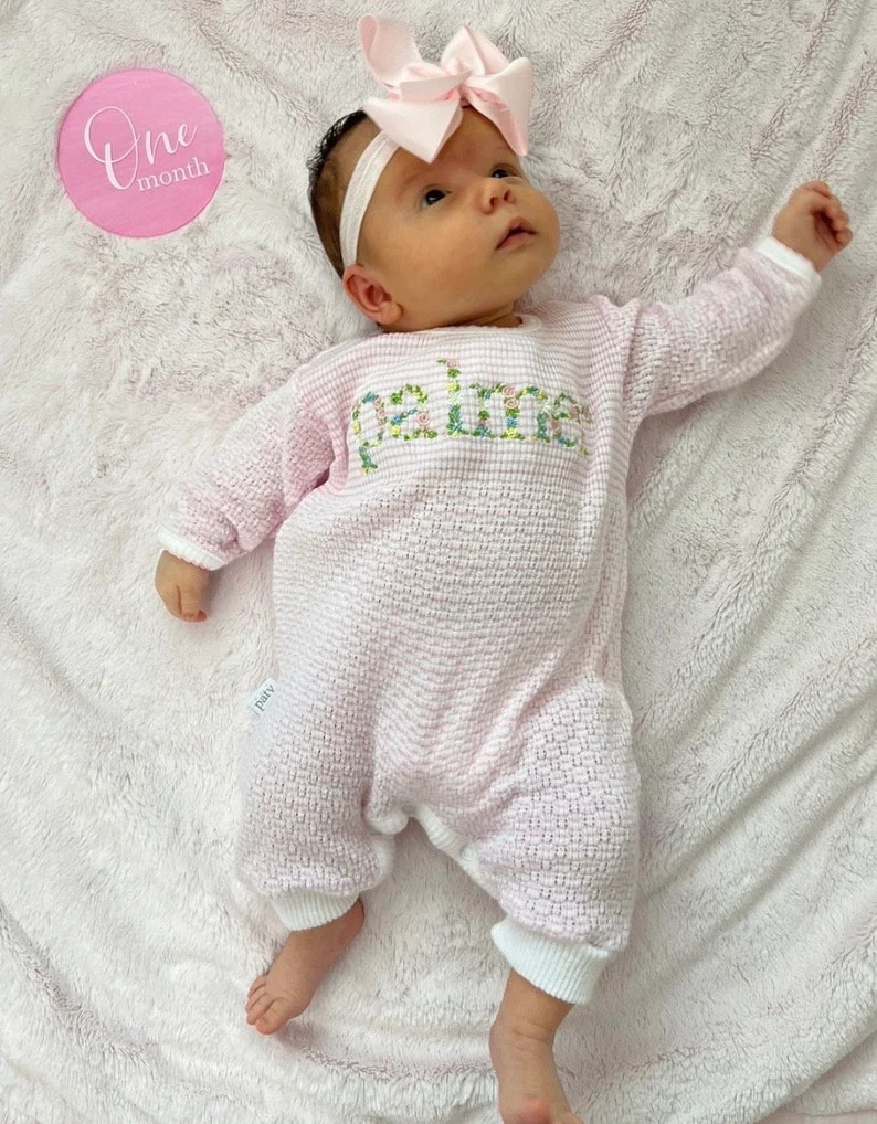 Pink Floral Baby Girl Monogram Gown or Romper, Paty Gown Monogram, Paty Gown, Baby Girl Coming Ho... | Etsy (US)