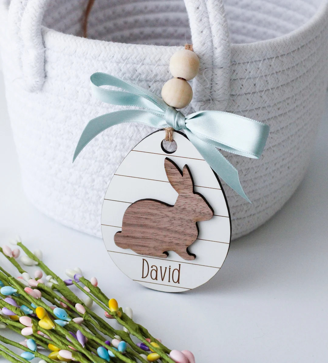 Personalized Easter Basket Tag, Rustic Wooden Easter Basket Tag, Custom Kids Easter Basket Tag, E... | Etsy (US)