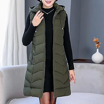 CHSWVUKQ Womens Down Vest Plus Size Long Puffer Vest Sleeveless Hooded Jacket Warm Slim Pockets Q... | Amazon (CA)