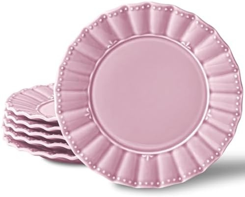 HOMBENE Dessert Plates 8 Inches Set for 6 Ceramic Serving Plates, Wavy Style, Plates for Cake Waf... | Amazon (US)