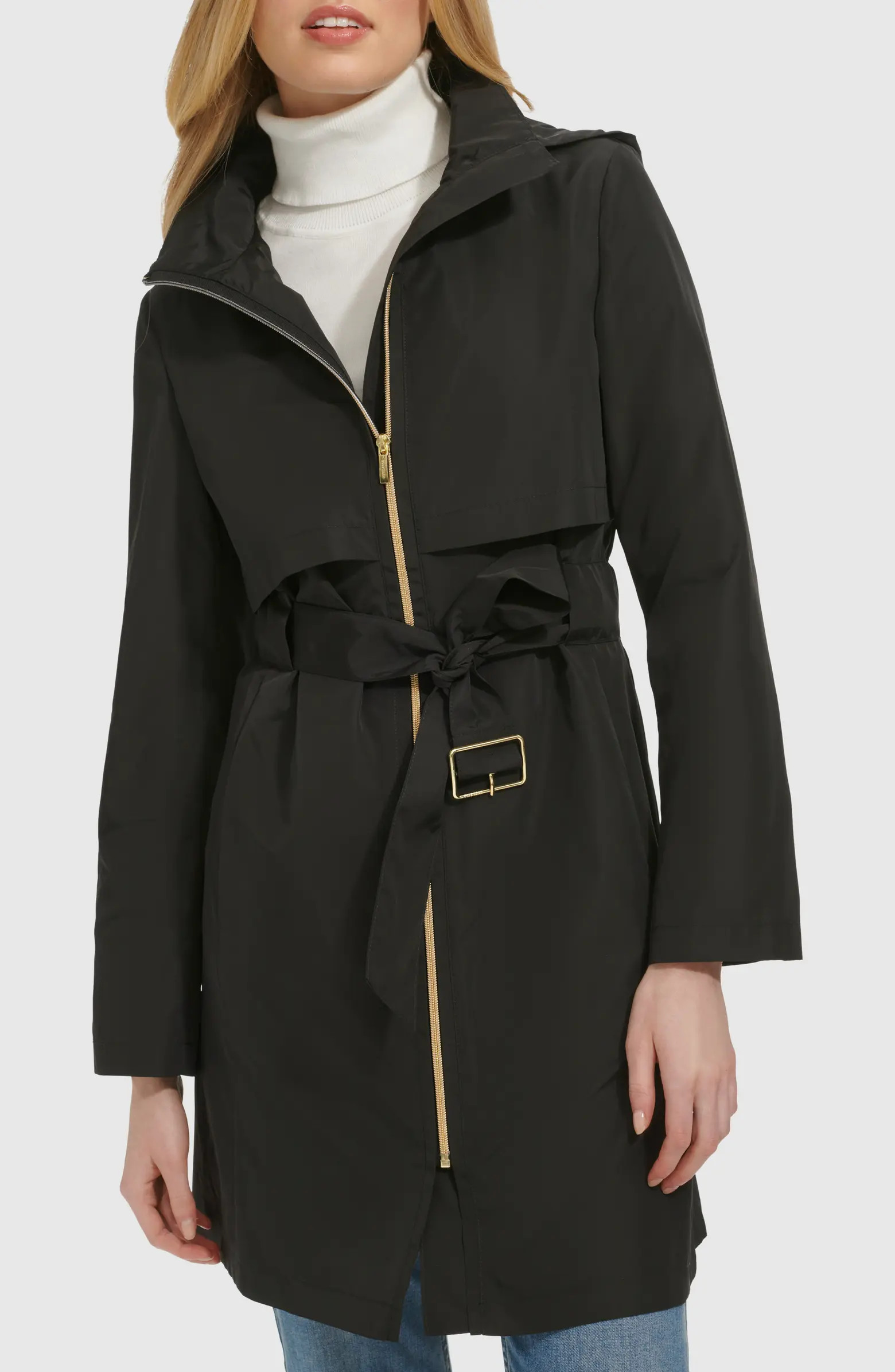 Cole Haan Belted Travel Packable Hooded Rain Jacket | Nordstrom | Nordstrom