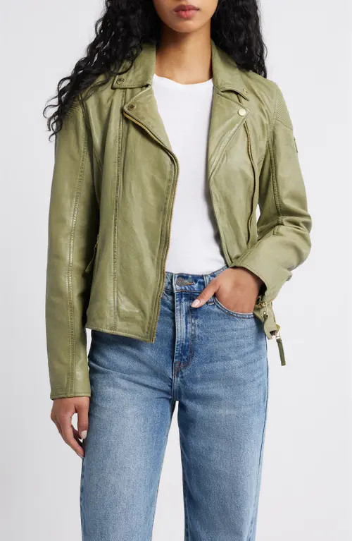 MAURITIUS Raizel Leather Moto Jacket in Sage at Nordstrom, Size 11 | Nordstrom