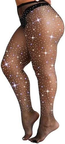 VEBZIN Sexy Sparkly Fishnets Stockings Jeweled High Waist Fishnet Tights for Women Rhinestone Par... | Amazon (US)