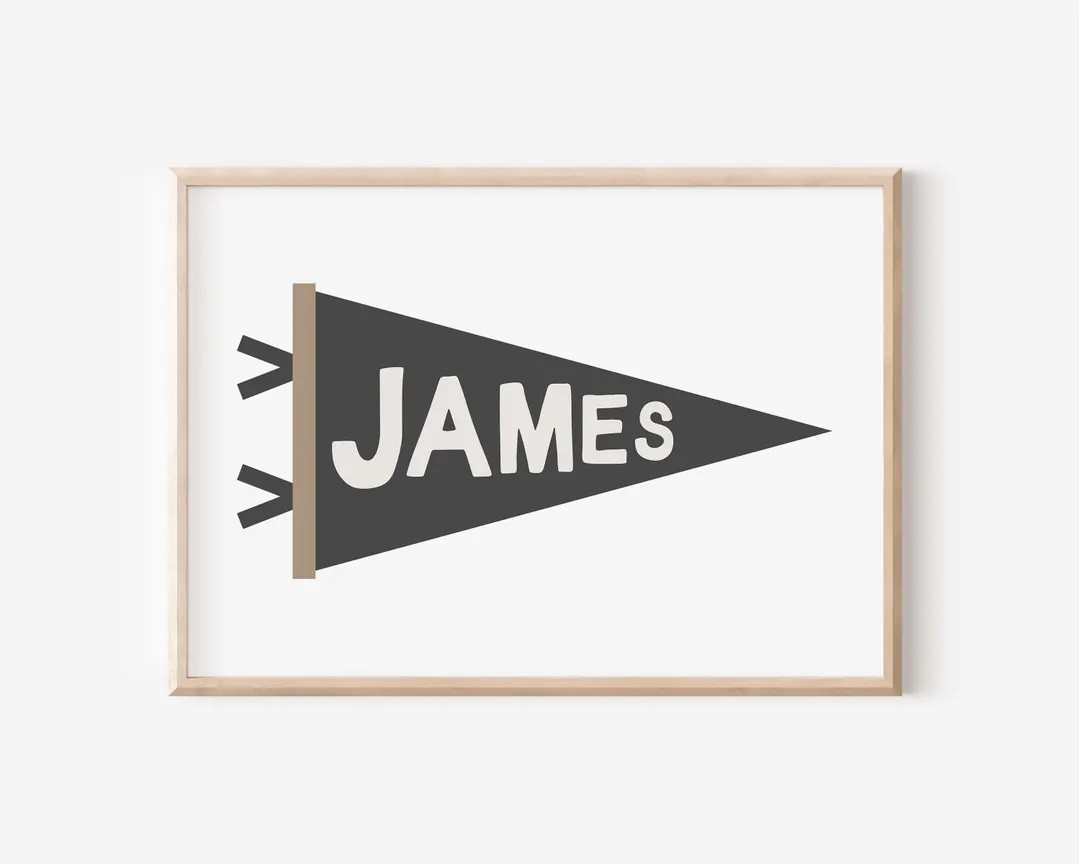 Personalized Name Flag Digital Print, Nursery Name Sign, Retro Vintage Wall Art, Nursery Name Pri... | Etsy (US)