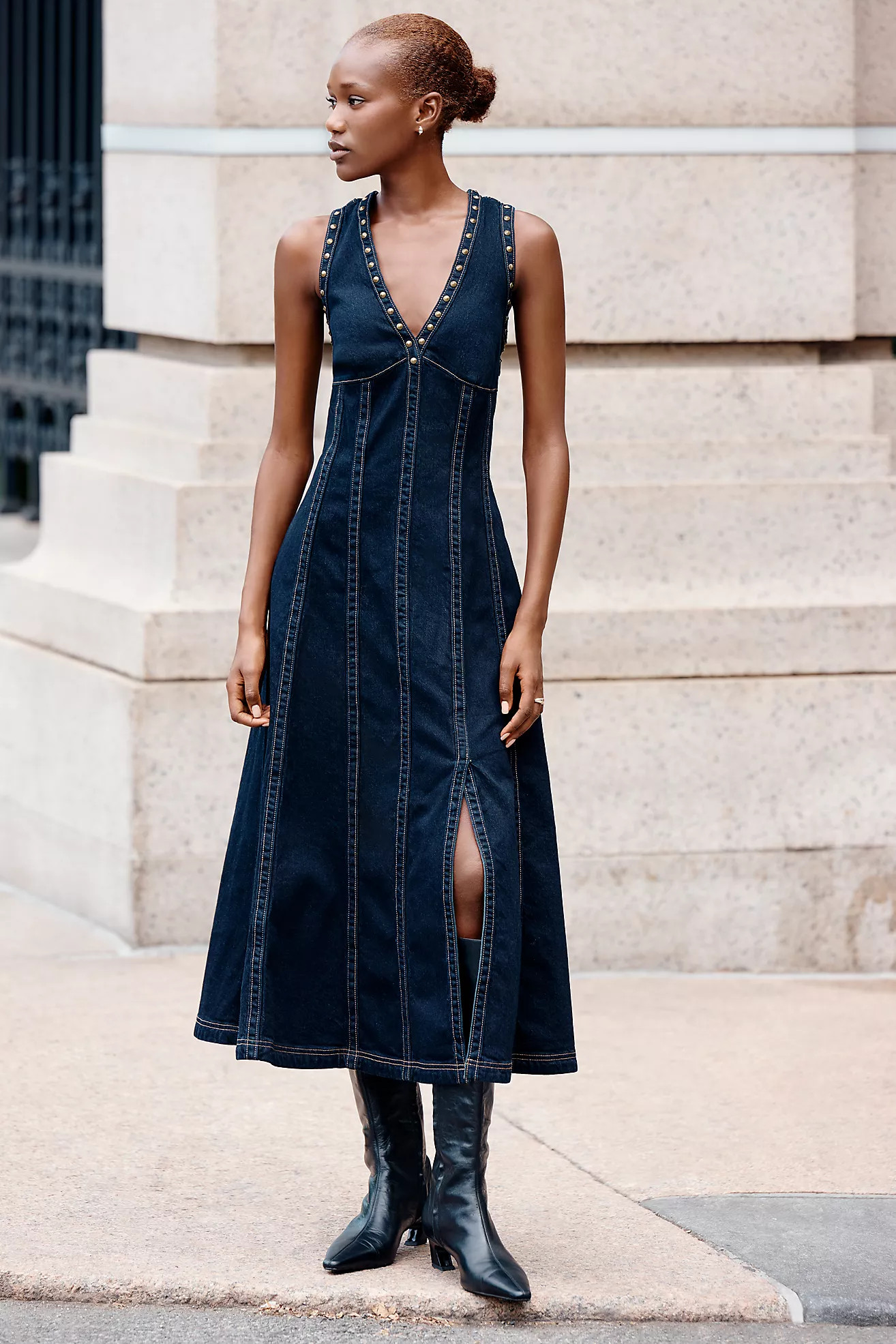 Pilcro Studded Denim Midi Dress | Anthropologie (US)