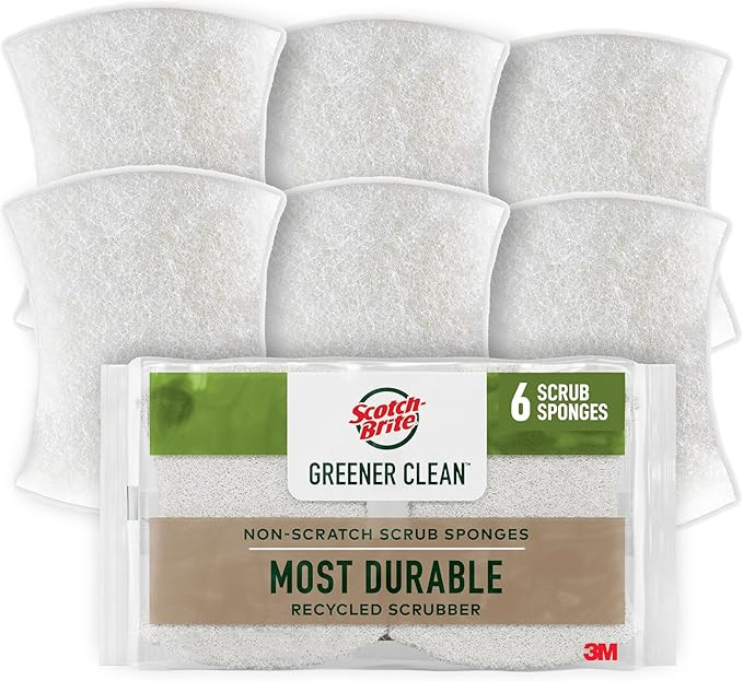 Scotch-Brite Greener Clean Non-Scratch Kitchen Sponges, 6 Scrub Sponges, Durable Recycled Scrubbe... | Amazon (US)