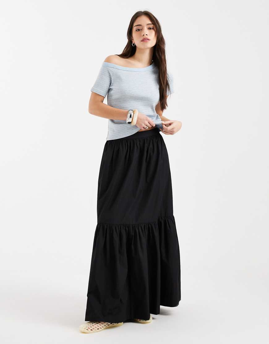 ASOS DESIGN single tiered boho maxi skirt in black | ASOS (Global)