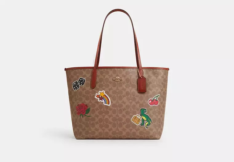 City Tote Bag In Signature Canvas With Sticker Print | Coach Outlet US