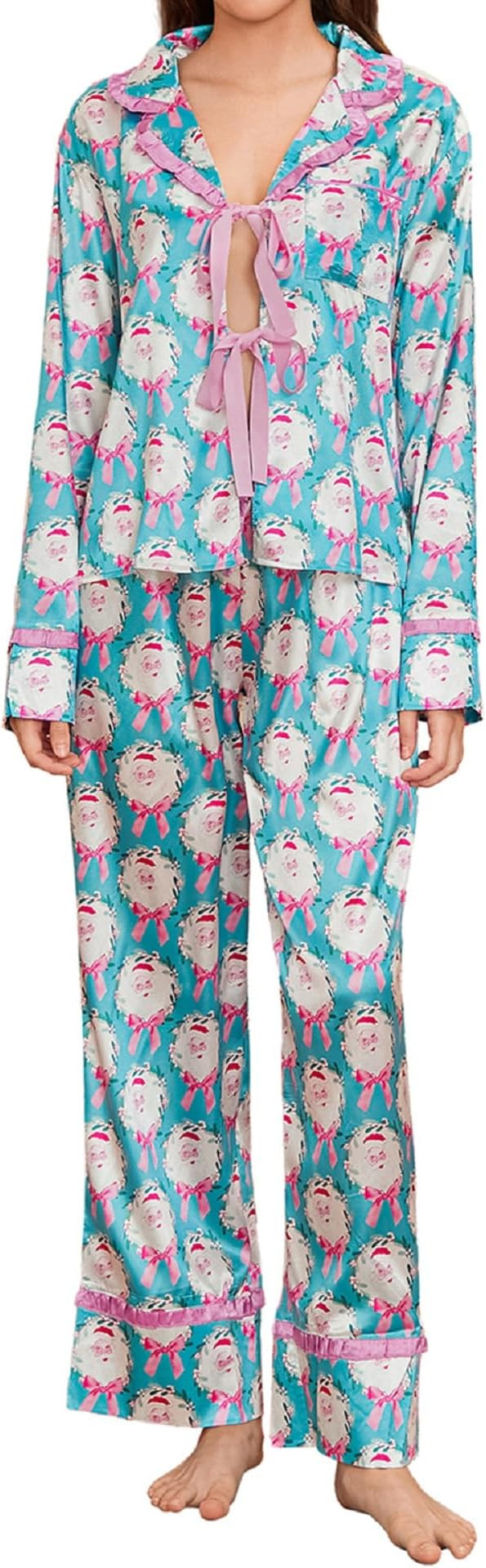 Faretumiya Cute Christmas Pajamas Women Bow Tie Long Sleeve Shirt Pants Pj Set Xmas Graphic Print... | Amazon (US)