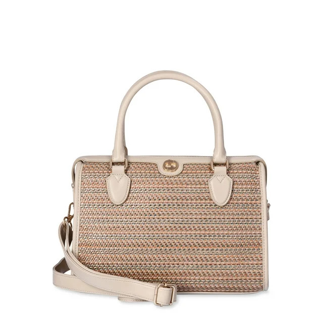 Time and Tru Women's Wyatt Satchel Handbag, Multicolor Straw and Khaki - Walmart.com | Walmart (US)