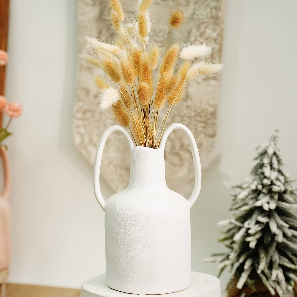 Mowtanco Ceramic Vase for Home Decor, Matte White Terracotta Vase, Rustic Pottery Vase for Modern... | Amazon (US)