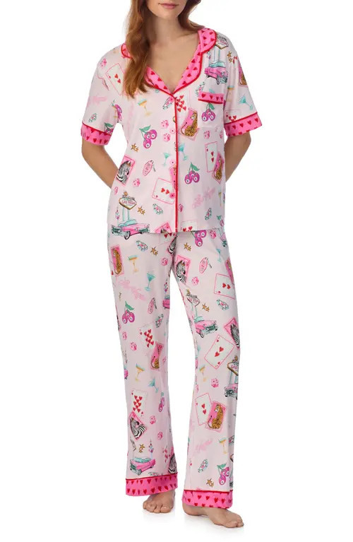 Room Service Pjs Print Pajamas in Pink/Novel at Nordstrom, Size Large | Nordstrom