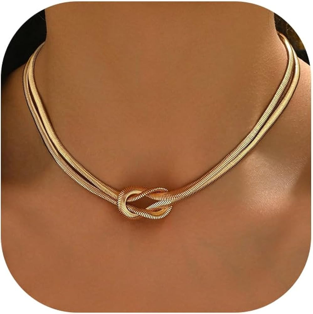 YEEZII Gold Herringbone Necklaces for Women, 14K Gold Plated Simple Choker Necklace, Hypoallergen... | Amazon (US)