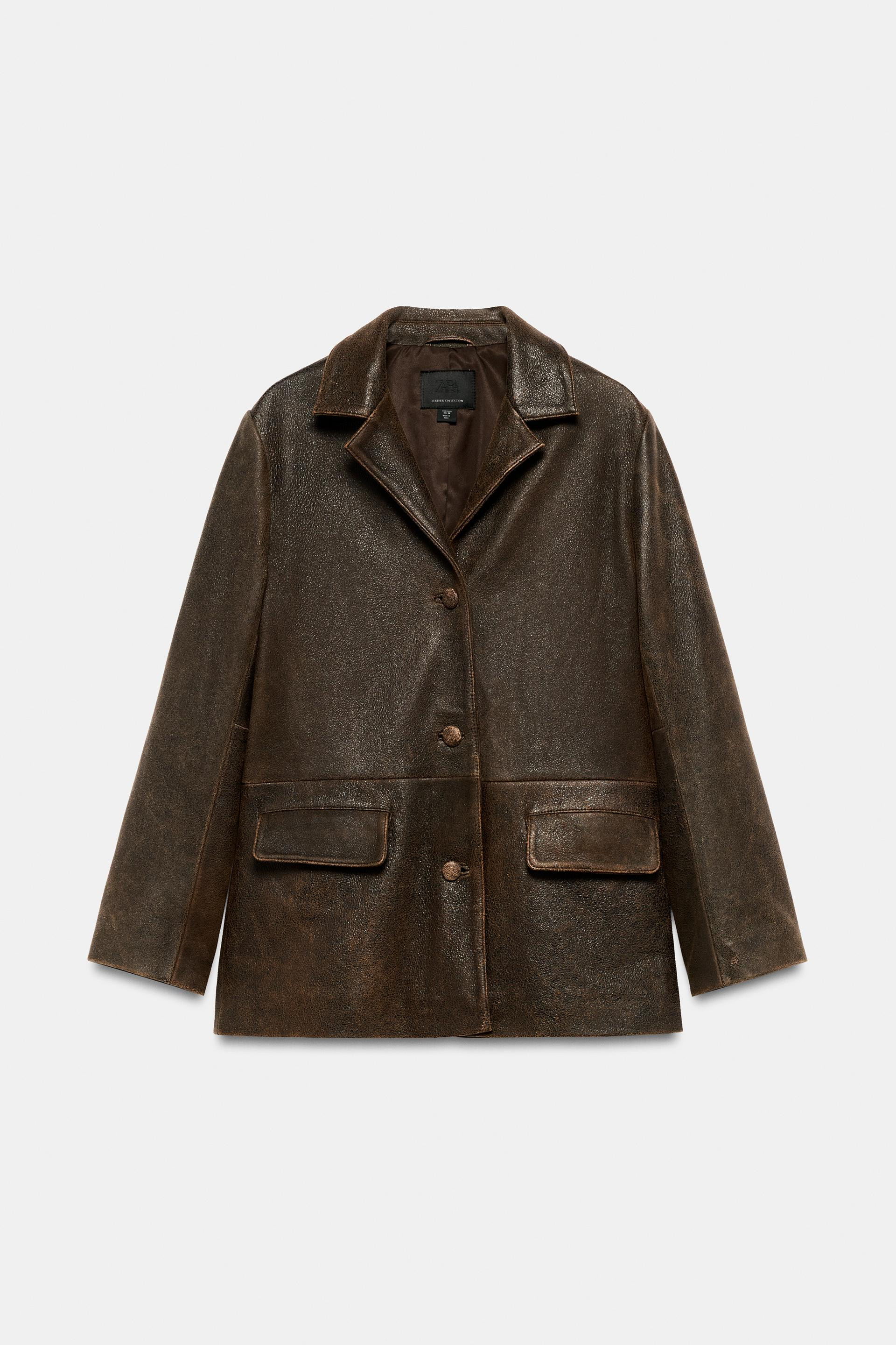 Zara - 100% Leather Jacket - Brown - L - Woman | Zara UK