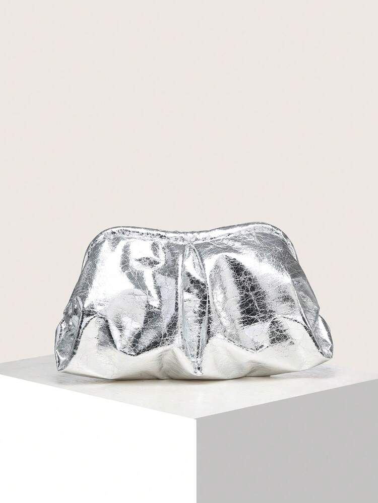 Metallic Ruched Bag Silver Clutch Bag For Daily | SHEIN